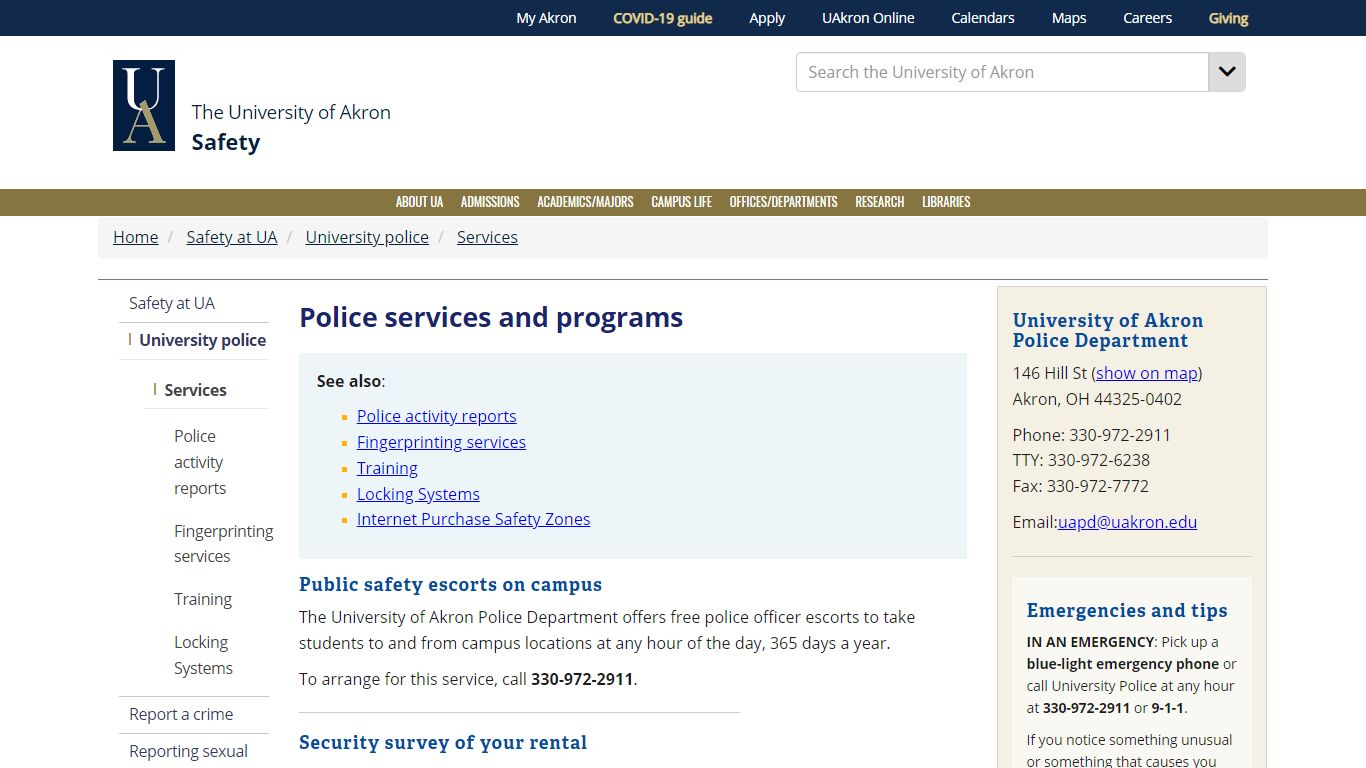 UA Police Department | Services : The University of Akron, Ohio